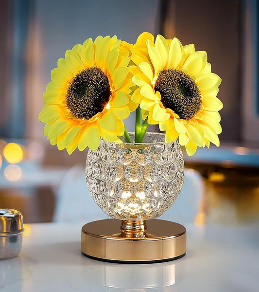 Sunflowers Lamp,Rechargeable Cordless Touch Table Lamp,3-Colour Infinitely Dimming Small Night Light for Home Decor/Restaurant/Bar/Coffee Shop,Gifts for Women/Mom - Aura Lighting