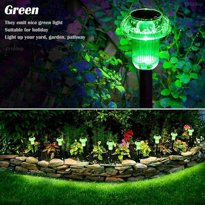 St Patricks Day Solar Lights Outdoor 8 Pack Green LED Waterproof Mushroom Outside Lights for Yard Garden Patio Pathway Walkway Landscape Saint Patricks Day Decorations