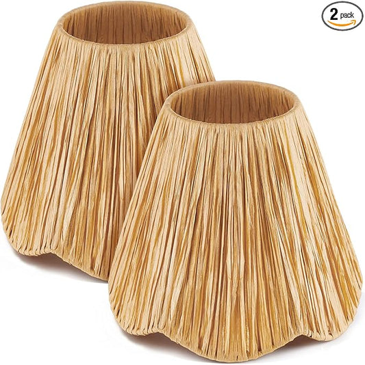 2 Pcs Clip-On Chandelier Lamps Shade Small Scalloped Lampshade 3"Top x 6"Bottom x 5-1/4"Slant Height Empire Brown Lamp Shade Chandelier or Accent Lamp(Raffia)