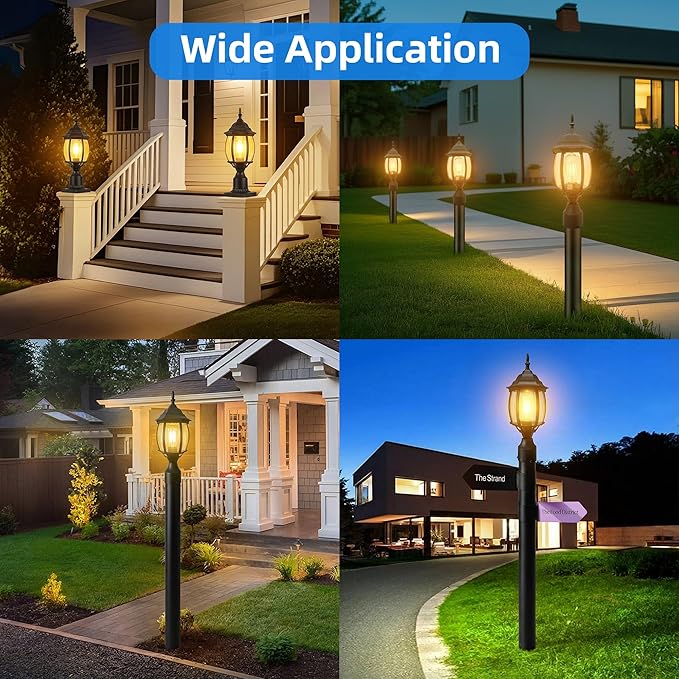 2 Pack Black Outdoor Lamp Post for Patio Pathway, 17inch Black Outdoor Post Light Fixture for House Pier Mount Outside Lighting Exterior Pole Lamp 17” Coach Light