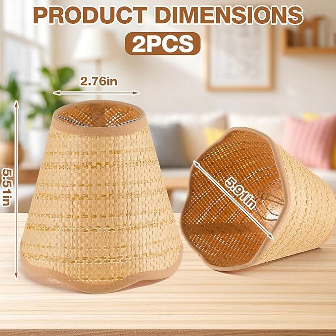 2 Pcs Clip-On Chandelier Lamps Shade Small Scalloped Lampshade 3"Top x 6"Bottom x 5-1/4"Slant Height Empire Brown Lamp Shade Chandelier or Accent Lamp(Boho)