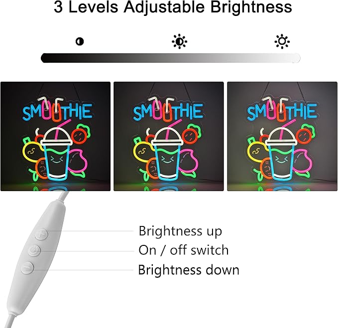 Smoothie Neon Sign, Neon Lights Hanging Wall Art Decoration for Juice Bar Restaurant Store Shop Market Food Truck Cafe Home Decor, USB Powered Ultra Bright Dimmable,15.35×12.6inches