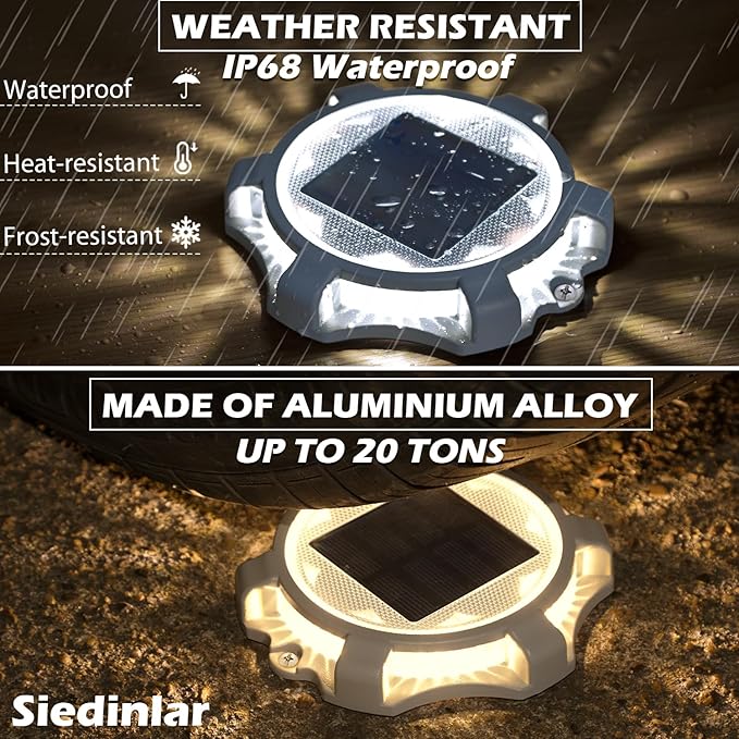 SIEDiNLAR Solar Deck Lights Outdoor 2 Modes LED Driveway Markers Dock Light Waterproof for Walkway Step Ground Stair Pathway Yard Garden Road 16 Pack (Cool White/Warm White)