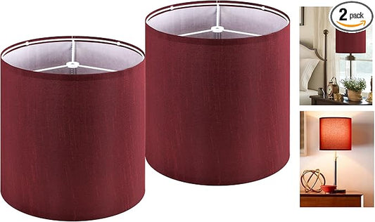 GOSO Small Drum Lampshades Burgundy Retro Red 2 pcs, 10" ×10" Spider Modern Lamp Shades for Wall Lamps,Bedside Lamps and Table Lamps for Bedroom Decoration Replacement,DIY Shade Simple Assembly
