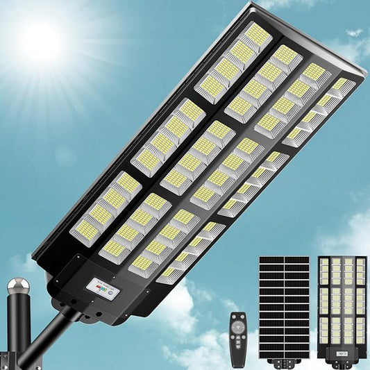 10000W Solar Street Lights Outdoor, Commercial Solar Parking Lot Lights with Motion Sensor and Remote Control, IP67 Waterproof, Wide Angle Dusk to Dawn Outdoor Lighting, Large Dimension, 1 Pack