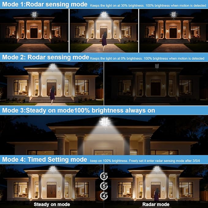 Jercoda Solar Street Lights Outdoor 2 Pack, 6500K 50000LM LED Flood Lights Motion Sensor Dusk to Dawn Security Lights with Remote Control, Waterproof Solar Powered Lighting for Garden Yard Parking Lot