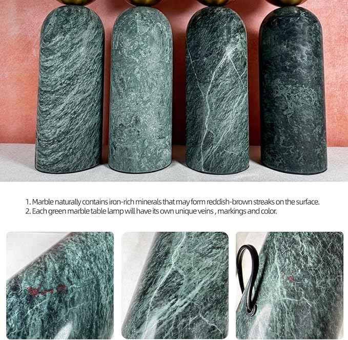 Modern Dome Shaped Table Lamp Mid-Century Accent Lamp Green Marble Desk Lamp Contemporary Living Room Side Lamps Bedroom Bedside Nightstand Light with Frosted Glass Shade