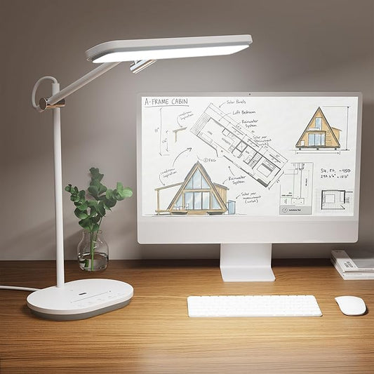 LED Desk Lamp with CRI 98, Advanced Eye-Caring Bright Desk Light for Crafting, Home Office & Kids Studying, Multi-Angle Adjustable, Dimmable Full Spectrum with Touch & Gesture Control - Aura Lighting