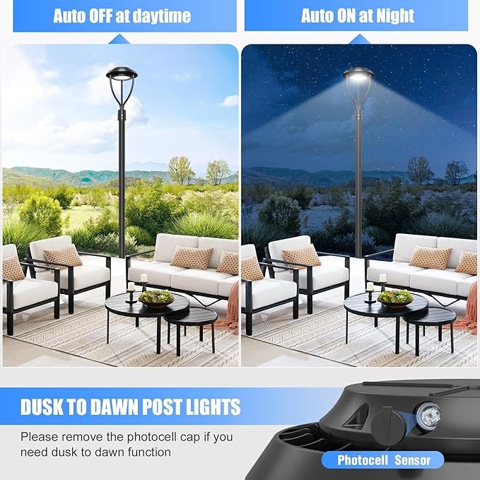 4Pack LED Post Top Light with Photocell, 80W 64W 48W Adjustable, 12000LM Adjustable CCT 3000/4000/5000K Outdoor Pole Lights, IP65 Waterproof Commercial LED Post Light Fixture ETL DLC Listed - Aura Lighting