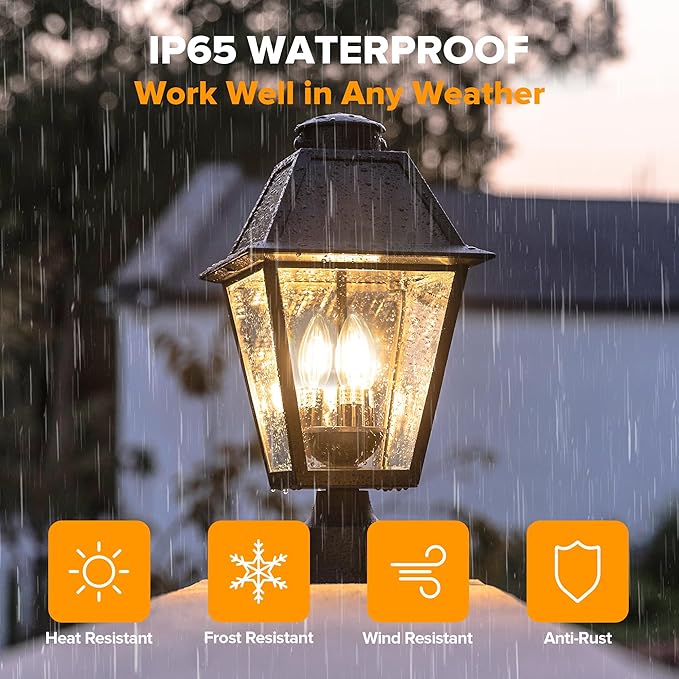 LUTEC Outdoor Solar Lamp Post Light with Motion Sensor, Dusk to Dawn Waterproof Pole Light Head with Three Modes, Exterior Black Solar Powered Fence Post Light Fixtures for Outside