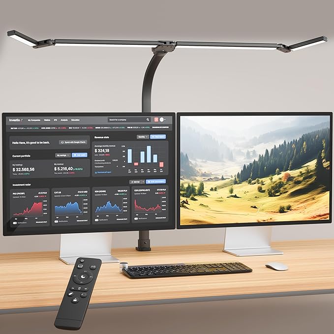 Office Home Desk Lamp,24W Super Bright Eye-Care Desk Lamp,Adjustable Gooseneck Office LED Task Light with Soft Non-Glare Lighting,Suitable for Studying,Reading (Black) - Aura Lighting