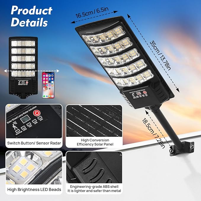 Super Bright Solar Lights Outdoor, Solar Motion Sensor Light, Waterproof Security Flood Light with 3 Modes for Garden, Yard, Pathway (1 Pack)