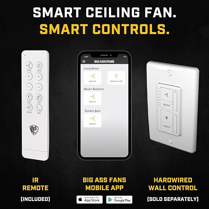 Big Ass Fans – Haiku L, Smart Ceiling Fan – Energy Efficient Cooling for Home, Bedroom, Office, Living Space, and More – 16 Lighting Settings with 7 Speed Settings – 52” - Caramel/Black - Aura Lighting