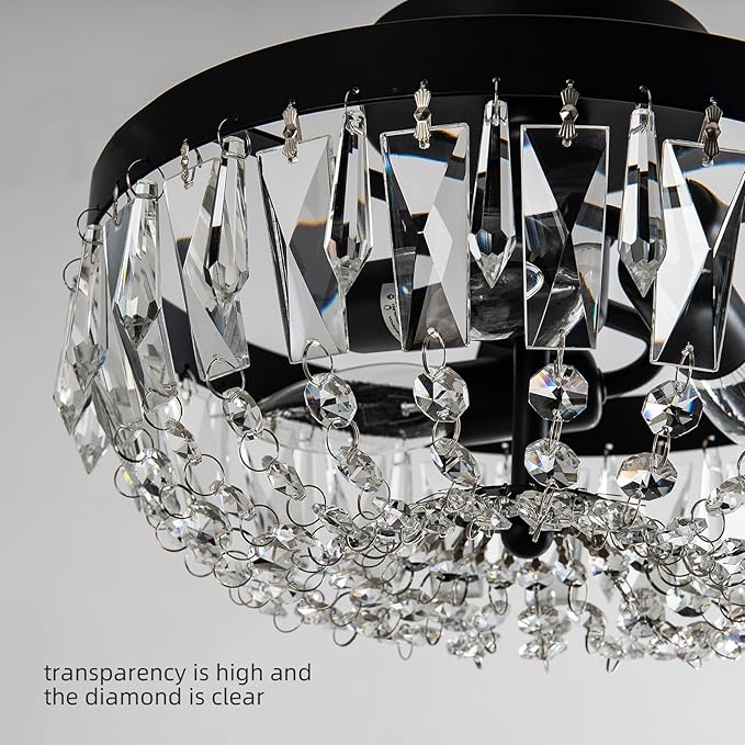 Veronie Crystal Black Ceiling Light, 3-Lights Modern Semi Flush Mount Ceiling Lighting Fixture, Round Hallway Lighting Fixtures for Kitchen Entryway Bedroom Laundry Room
