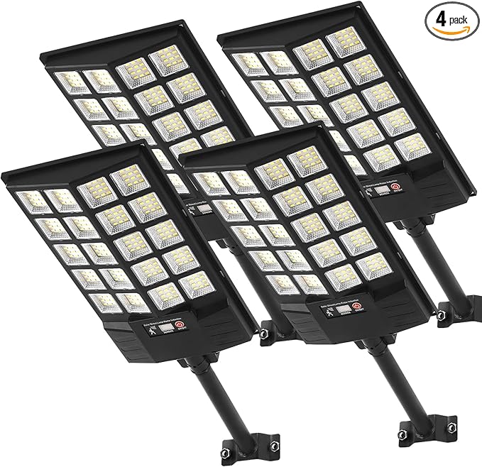 Solar Flood Lights Outdoor, Waterproof Motion Sensor Street Light with Remote Control, Dusk to Dawn Security Lighting for Commercial, Parking Lot, Yard (4 Pack)