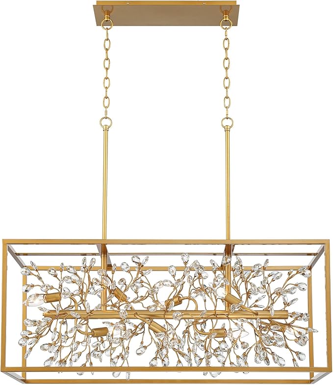 Possini Euro Design Carrine Gold Linear Island Pendant Chandelier 38 1/2" Wide Modern Clear Crystal Accents 8-Light Fixture for Dining Room House Foyer Kitchen Entryway Bedroom Living High Ceilings
