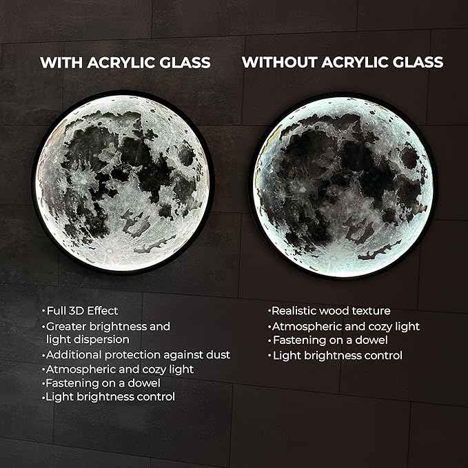 JUST Like Wood LED Dimmable Moon Wall Light with Remote Control - Large Moon Wall Sconce Plug in - Lighted Wall Art - Unique Celestial Home Decor (w/o Acrylic Glass, 60cm/23.6'')