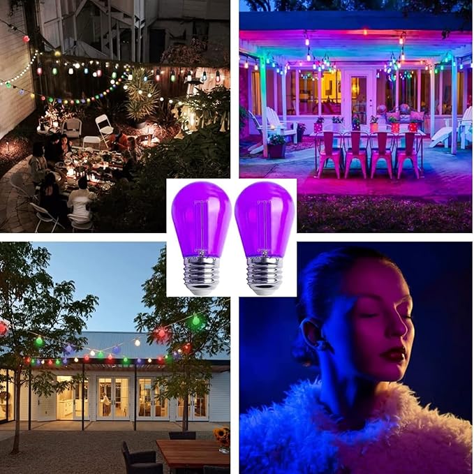 15 Pack S14 LED Bulbs Purple Halloween Replacement Bulb for Outdoor String Lights 1W Vintage LED Edison Filament Bulb E26 Base Plastic Decorative Bulb for Outdoor Patio Christmas Decor(Purple)