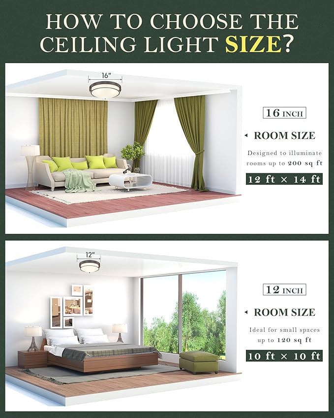 12 inch Flush Mount Ceiling Light, 2-Light Close to Ceiling Light Fixtures with Oil Rubbed Bronze Finish for Bathroom Bedroom Kitchen Hallway, 4822-ORB - Aura Lighting