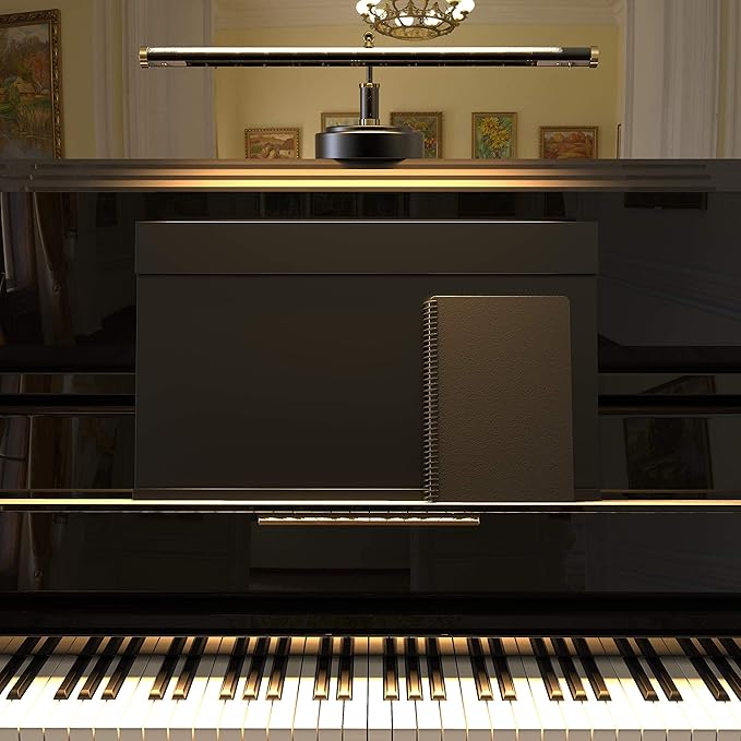 Cocoweb Adjustable LED Upright Piano Desk Lamp in Black with Brass Accents - PLED101D - Aura Lighting