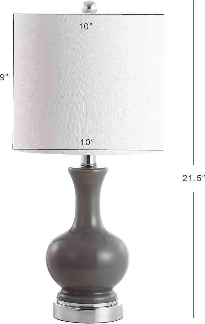 JONATHAN Y 21.5" Gray/Chrome Modern Glass Table Lamp Set of 2, Brass Gold Bedside Lamp with White Linen Shade for Bedroom Living Room, LED Bulbs Included (JYL4033B-SET2)