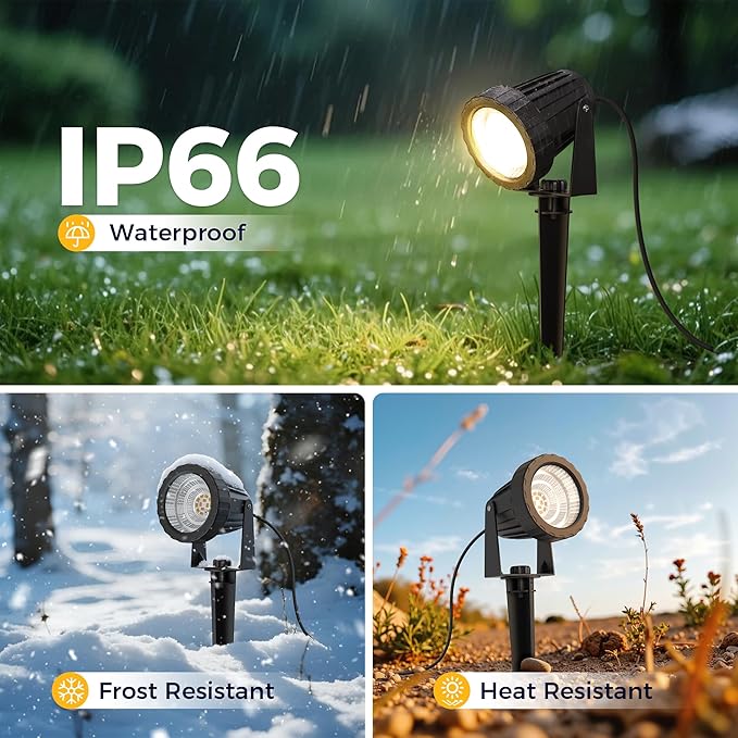 L LOHAS LED 12W Dusk to Dawn Outdoor Lighting, Auto On/Off 3000K Landscape Outdoor Spotlight, IP66 Waterproof Plug in Spot Lights for Yard, Garden, House, Pathway, Plant(4 Pack) - Aura Lighting