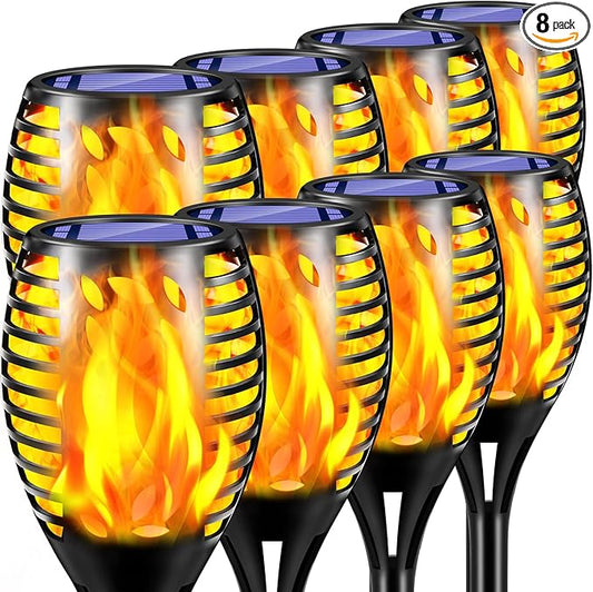 TomCare 8 Pack Outdoor Flickering Flames Torch Decorative Garden Lights Solar Powered Waterproof Christmas Decorations Lighting for Garden Patio Yard Landscape