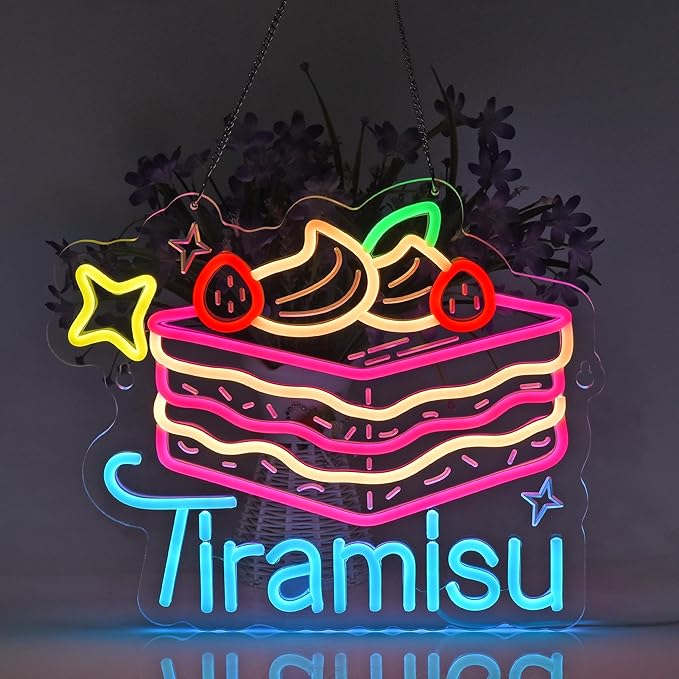 Tiramisu Neon Sign, Neon Lights Hanging Wall Art Decoration for Business Restaurant Shop Store House Bar Cafe Bakery Party Home Decor, USB Powered Ultra Bright Dimmable,14.57×12.2inches