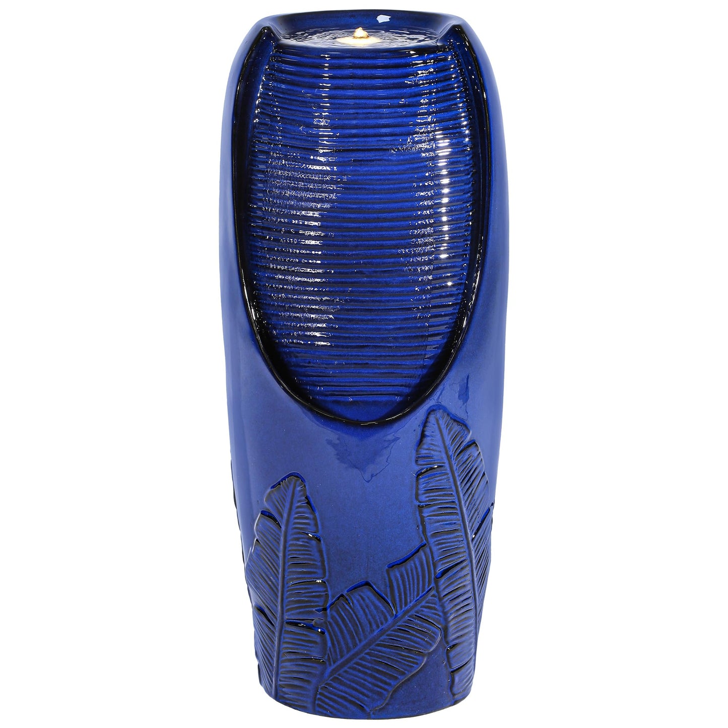 Autodaya 33" H Ceramic Jar Outdoor Water Fountain with Lights