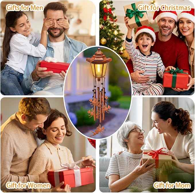 Large Solar Moon Fairy Wind Chimes, Gifts for Women Mom Grandma Wife Sister Daughter Neighbor, Classic Bronze Wind Chimes with Wind Catcher, Solar Decor Lights for Outdoor Garden Patio Porch Window
