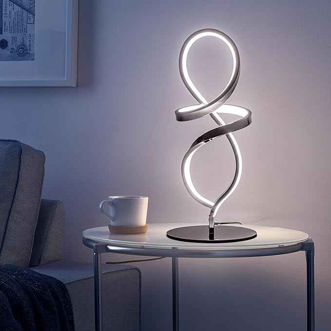 Mayful Modern Lamp with LED Spiral Design, Bedside Lamp with Stepless Dimming Switch, Contemporary Nightstand & Chrome Table Lamp for Bedroom, Living Room, Home Office, 12W 3200K Warm White,2 Pack