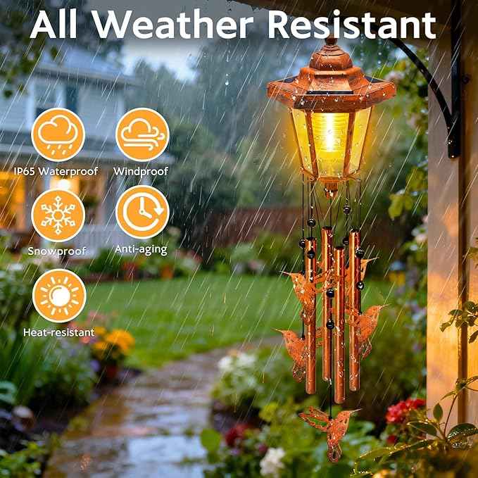 2 Pack Solar Hummingbird Wind Chimes, Gifts for Women Mom Grandma Wife Sister Daughter Neighbor, Classic Bronze Wind Chimes with Wind Catcher, Solar Decor Lights for Outdoor Garden Patio Porch Window
