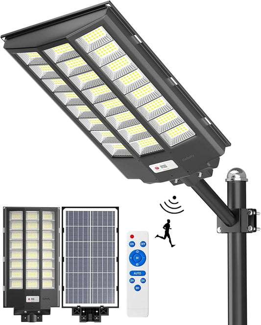 Gefolly SL-8600W Solar Street Light Outdoor, Wide Angle 680000LM Commercial Parking Lot Light Dusk to Dawn 6500K Flood Security IP67 with Motion Sensor Lamp for Yard, Basketball Court