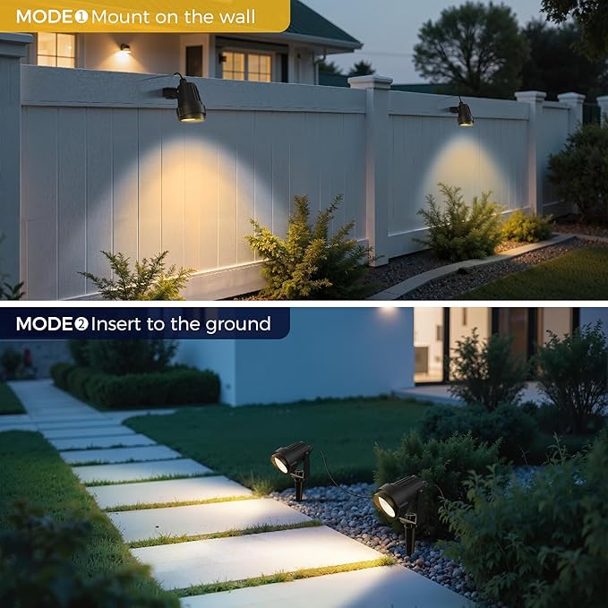 L LOHAS LED 5W Dusk to Dawn Outdoor Lighting, Auto On/Off 3000K Landscape Outdoor Spotlight, IP66 Waterproof Plug in Spot Lights for Yard, Garden, House, Pathway, Plant, UL Listed (2 Pack) - Aura Lighting