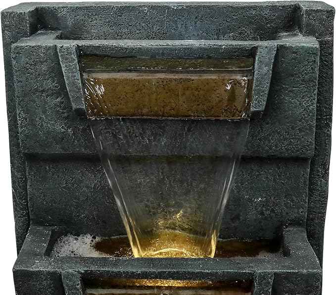 SunJet 4-Tiers Modern Cascading Indoor/Outdoor Fountains and Waterfalls with LED Lights - 39.3" High Large Water Fountain for Garden, Patio, Yard, and Deck Decor - Relaxing Water Fountain Outdoor