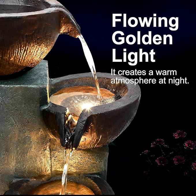 Naturefalls 39.7" Tall Outdoor Water Fountain and Waterfalls - Large Garden Fountain with LED Lights, 5-Tier Cascading, Indoor and Outdoor Fountains for Garden, Patio, Deck, Porch, Backyard and Home