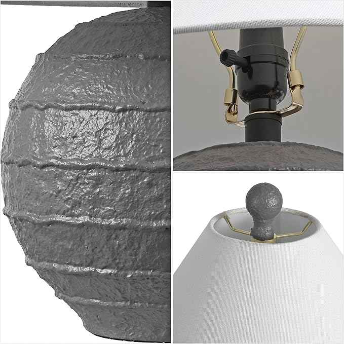 JONATHAN Y 21" Gray Coastal Cottage Textured Resin Table Lamp Set of 2, Farmhouse Ridged Nightstand Lamps for Living Room Bedroom, White Linen Shade, LED Bulbs (JYL9205B-SET2)