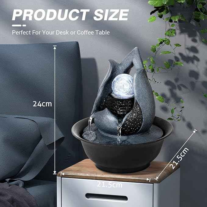 WICHEMI Tabletop Fountain Warer Fountains Indoor Waterfall Fountain Indoor Relaxing Water Feature Meditation Fountains with LED Light for Home Office Bedroom Decor (Style 12)
