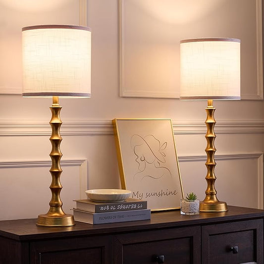 28.75" Gold Table Lamp Set of 2, Gold Buffet Lamps Set of 2 with White Shade, Tall Skinny Nightstand Lamps for Bedside Nightlights, Tall Table Lamp for Living Room, Bedroom, Guest Room
