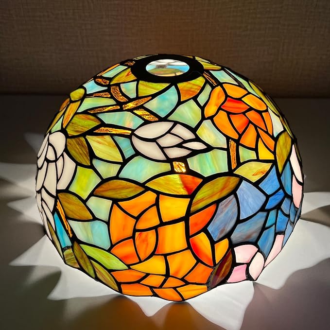 Capulina Tiffany Lamp Shade 12 Inches Wide Accessories Replacement Wisteria Style Stained Glass Lampshade for Torchiere Floor Lamp and Pendant Light