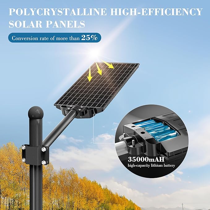 10000W Solar Street Lights, 7000K Solar Lights Outdoor Motion Sensor, Commercial Parking Lot Light Dusk to Dawn, 320° Wide Angle Solar Street Lights Outdoor IP66 Waterproof for Yard(2 Pack)