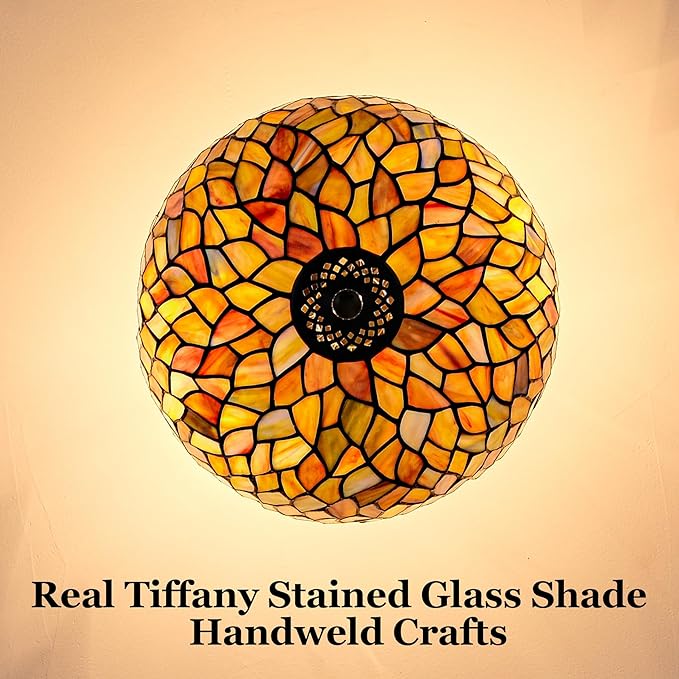 Wisteria Style Tiffany Ceiling Light Fixture Stained Glass Semi Flush Mount Lamp Wide 12 Inch Height 11 Inch Vintage Inspired Lighting Statement for Bedroom Hallway Entryway (Green)