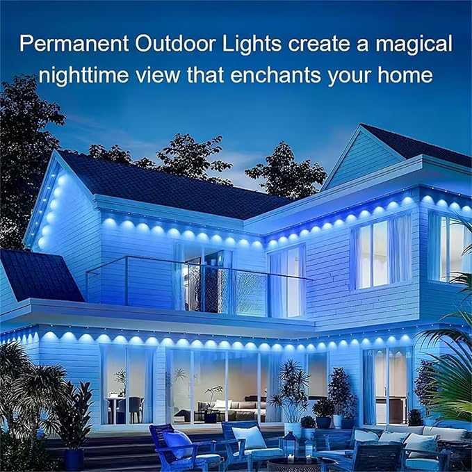 65.6FT Permanent Outdoor RGB Lights,IP67 Waterproof Smart LED Eaves Lights with App/Remote Control,for Christmas and All Holiday Decor,Daily and Accent Lighting,House Roof and Garden Lighting