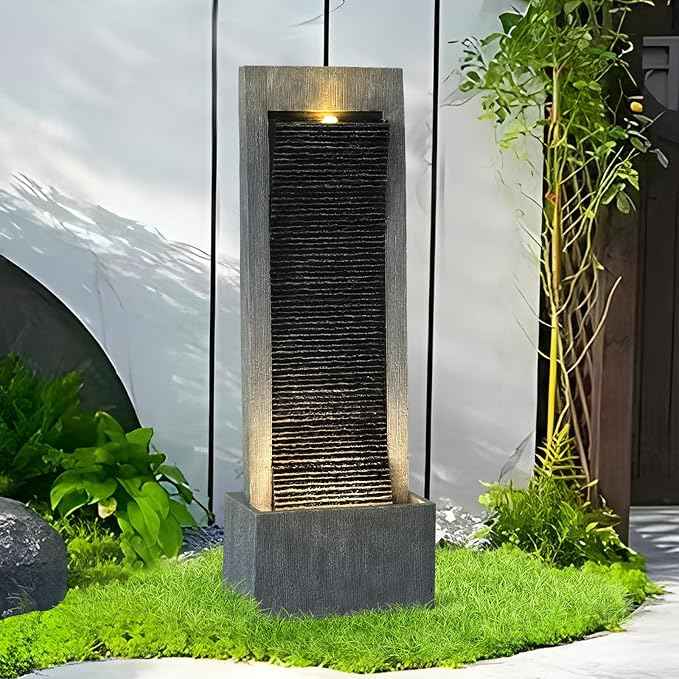 TITIMO 49.6''H Cascading Rock Water Fountain Outdoor Garden Waterfall with Lights, Fountain Indoor Decor for Garden, Patio, Backyard, Deck, Porch and Home Art Decor