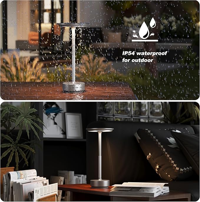 1 Pack Rechargeable Cordless Table Lamps, Portable 5000mAh Battery Table Light, 3 Color Stepless Dimming LED Table Light with Memory Function, for Outdoor/Dinner/Patio/Restaurant.(Silver)