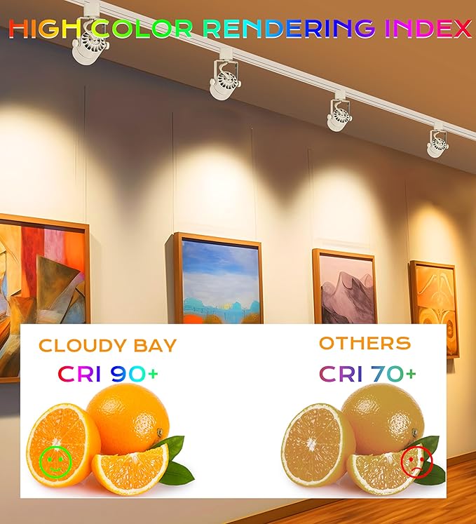 CLOUDY BAY 8W 3000K Warm White Dimmable LED Track Light Head,CRI90+ True Color Rendering Adjustable Tilt Angle Track Lighting Fixture,40° Angle for Accent Retail,White Finish,Halo Type- Pack of 6 - Aura Lighting