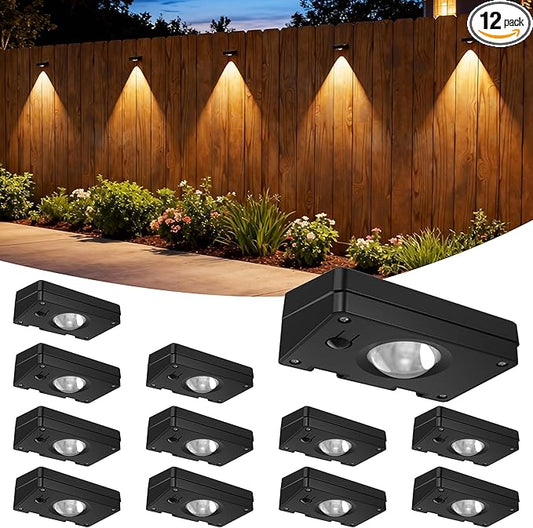 Solar Lights Outdoor,3-Color Solar Fence Lights,Solar Lights Outdoor Waterproof,Auto On/Off,Ip44 Abs Material,30h Runtime No Wiring Needed，Suitable for Gardens,Paths,Fences,Steps.(12P