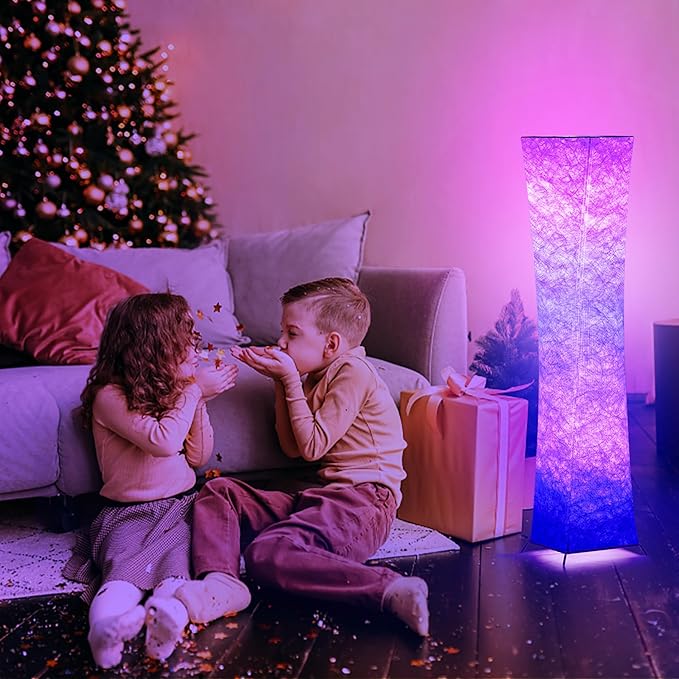 chiphy Floor lamp, RGB Standing Lamps for Bedroom, 7 Colors Changing and Dimmable LED Bulbs, Remote Control and White Fabric Shade, Modern Light for Living Room and Play Room