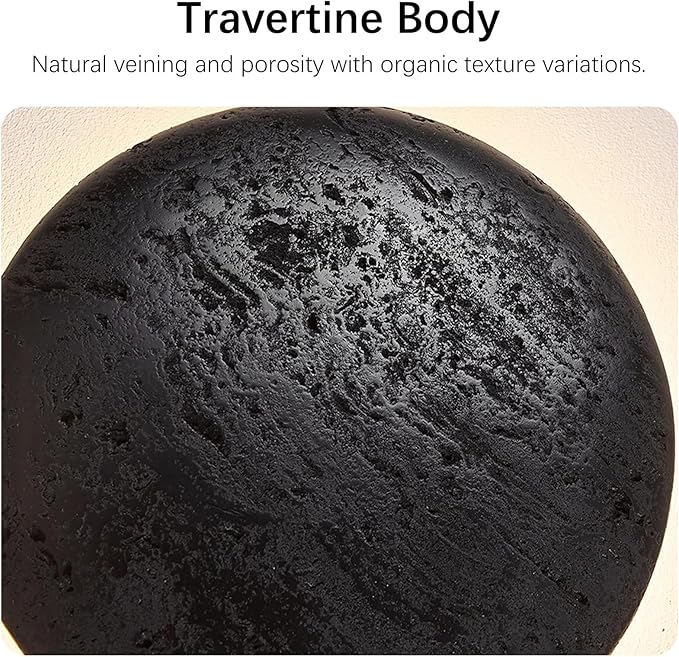Natural Black Travertine Wall Lamp, Nordic Modern Marble Wall Sconce, Japanese Style Wabi Sabi Stone Wall Lighting Fixture for Bedroom Bedside Hallway Entryway Stairs