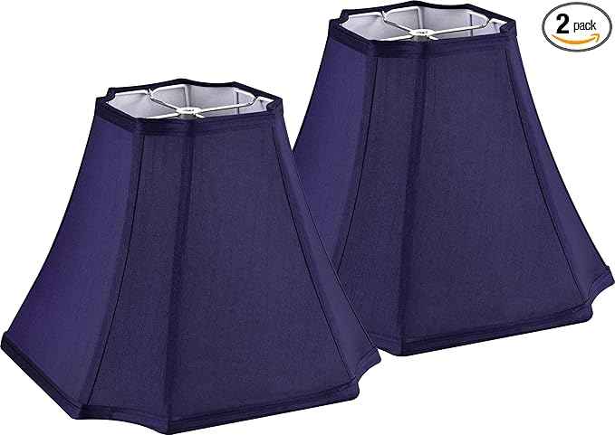 GO&SO Medium Blue Lampshades Square Cut Corner Lamp Shades for Floor and Table Lamps, 6.5x13.2x10.6", Blue, Natural Faux Silk Lampshade Bell Replacement, Handcrafted, Easy Assembly Required (Set of 2)
